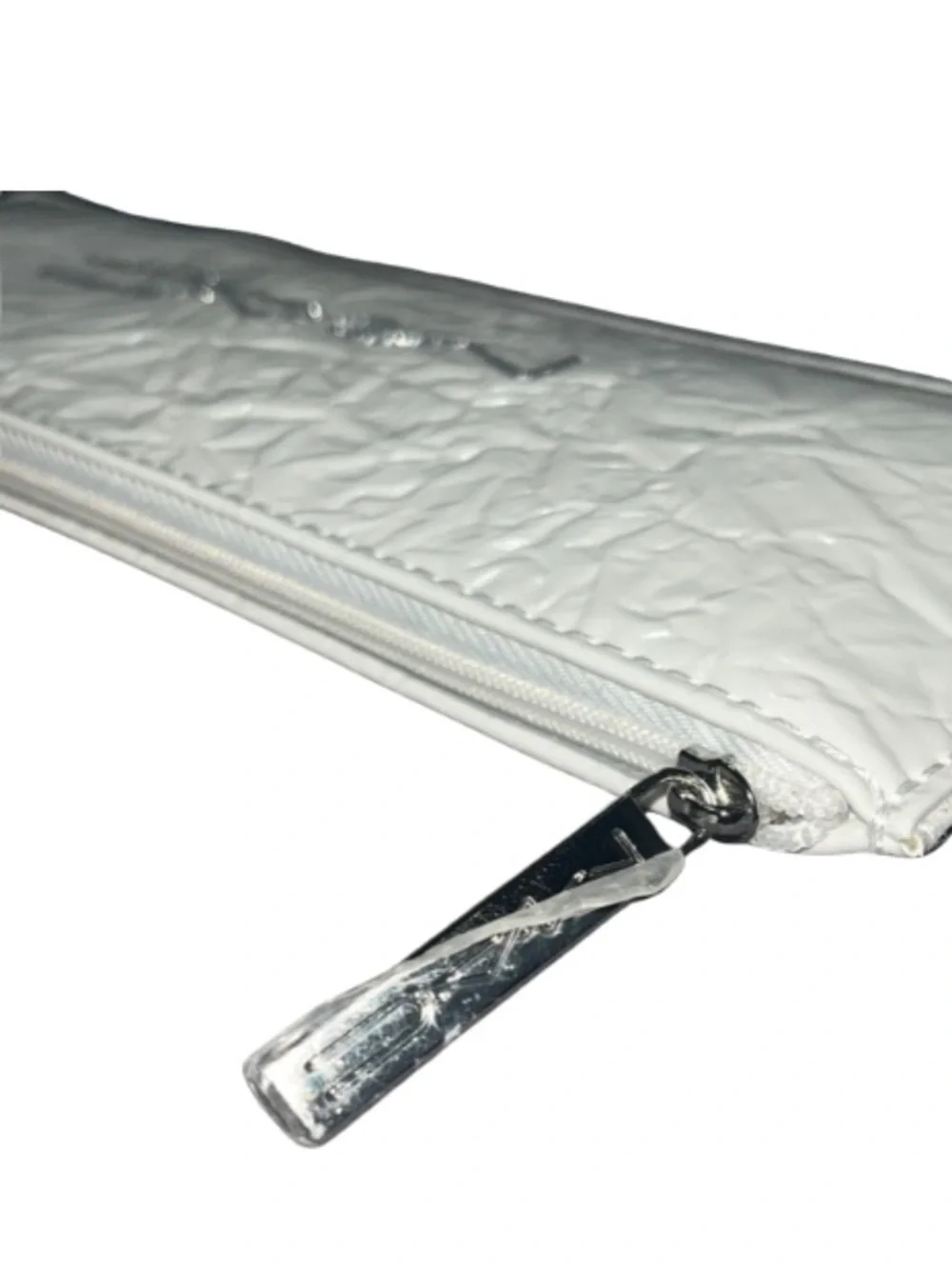 MAC White Crinkled Patent Cosmetic Pouch Bag NWOT